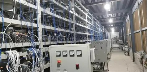 A bustling mining farm, illustrating the backbone of secure hosting deals